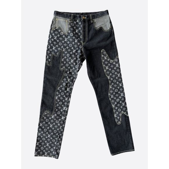 Louis Vuitton Nigo Black & Grey Monogram Crazy Jeans - Picture 1 of 11